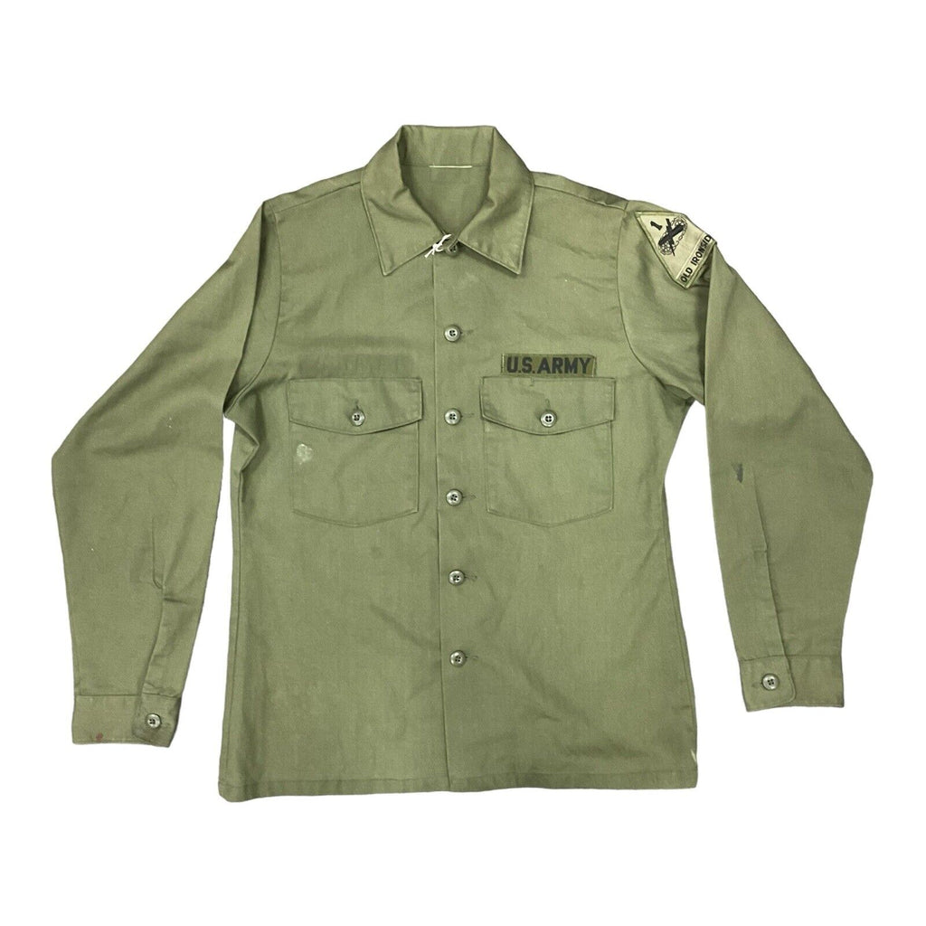 1970s US Army OG-507 '1st Armoured Division' Utility Shirt LARGE [JR237]