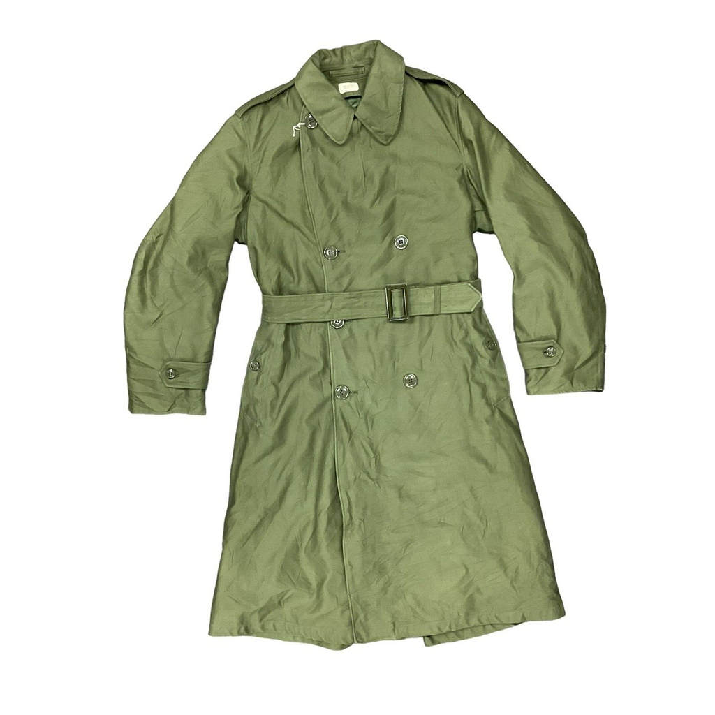 1966 Dated US Army Green Trench Coat Cotton Sateen Overcoat OG 107 SMALL - REG [JR205]