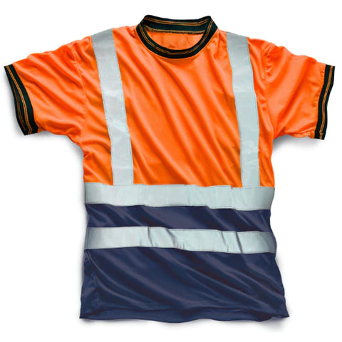Hi Vis Crew Neck T-Shirt - Orange/Navy