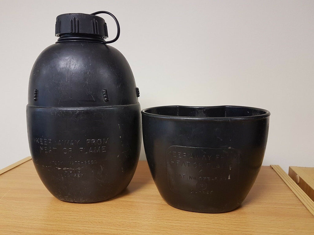 British Army 58 Pattern Water Bottle & Cup - heavy duty plastic with a screw closure 