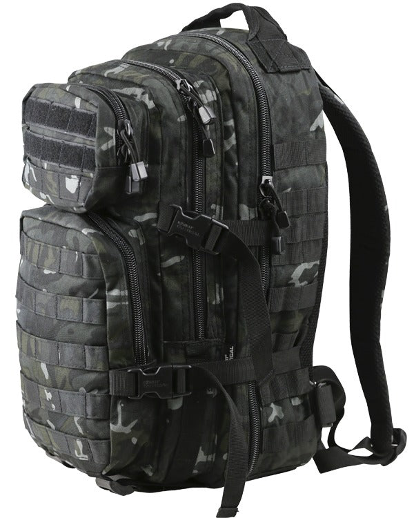 Kombat Small BTP Black Camo Molle Assault Pack 28 Litre with padded shoulder straps and buckles 