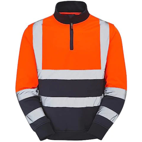 Hi Vis Zip Neck Sweatshirt - Orange/Navy