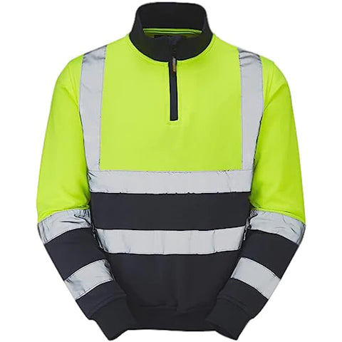 Hi Vis Zip Neck Sweatshirt - Yellow/Navy