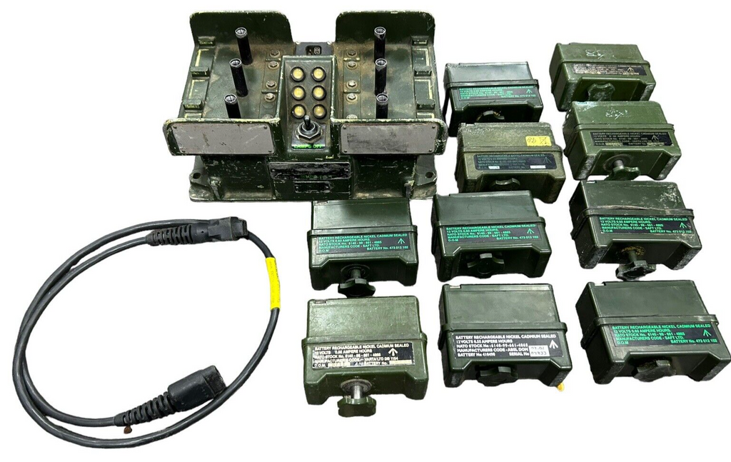 British Army Clansman Radio PRC349 Battery Charger & 10x Battery Cassettes