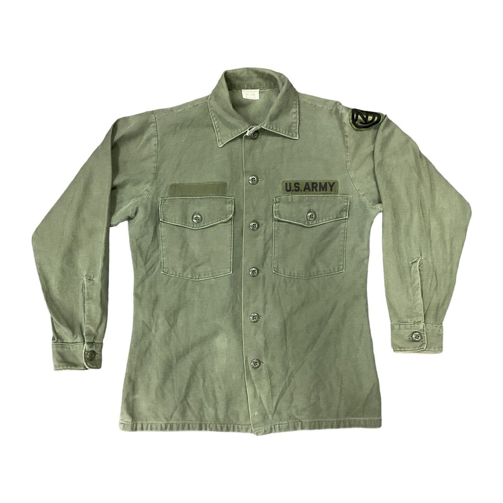Vintage 1975 US Army OG 107 Cotton Sateen Utility Shirt 14.5" Collar  [JR232]