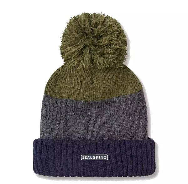 Sealskinz Flitcham Bobble Hat | Navy / Grey / Olive