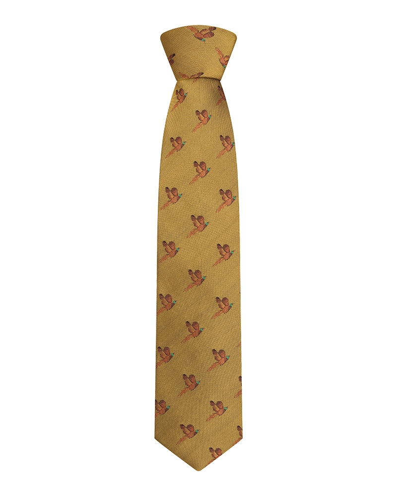 Hoggs of Fife 100% Silk Woven Pheasant Tie - Boxed - Gold