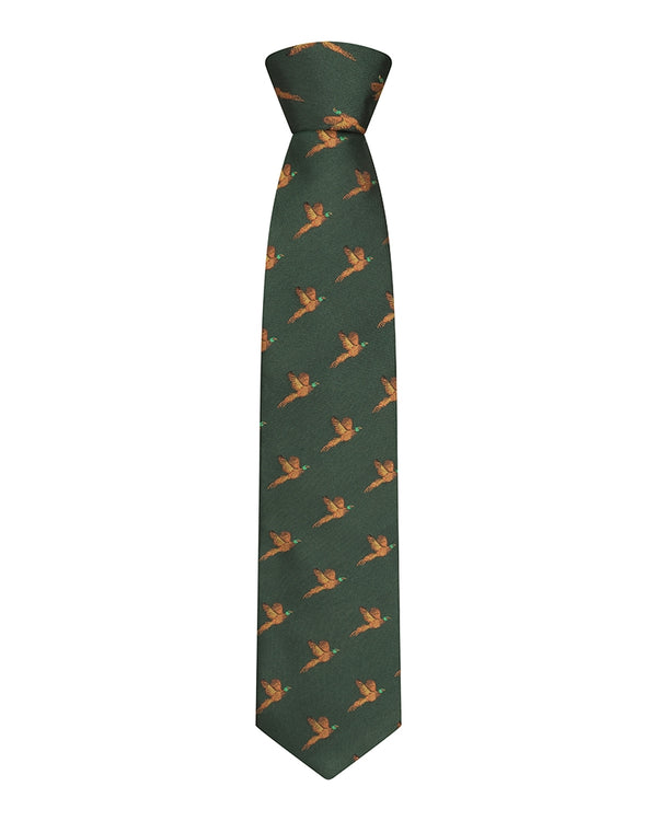 Hoggs of Fife 100% Silk Woven Pheasant Tie - Boxed - Green