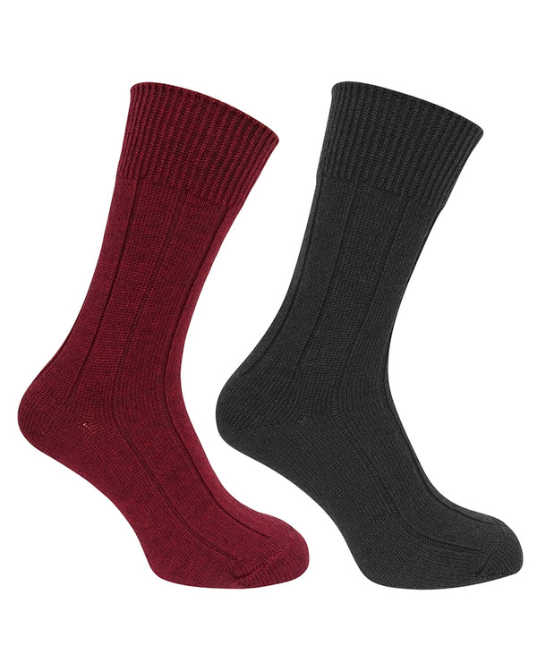Hoggs of Fife Brogue Merino Country Socks - Green/Burgundy (2 pack)