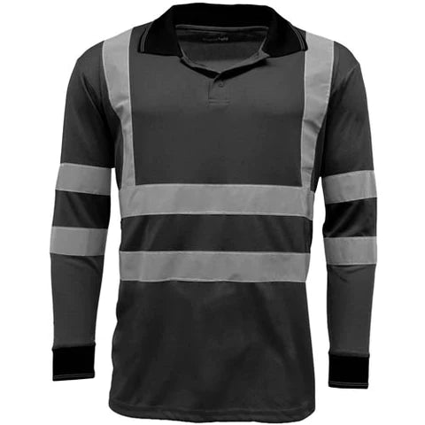 Hi Vis Long Sleeve Polo Shirt - Black