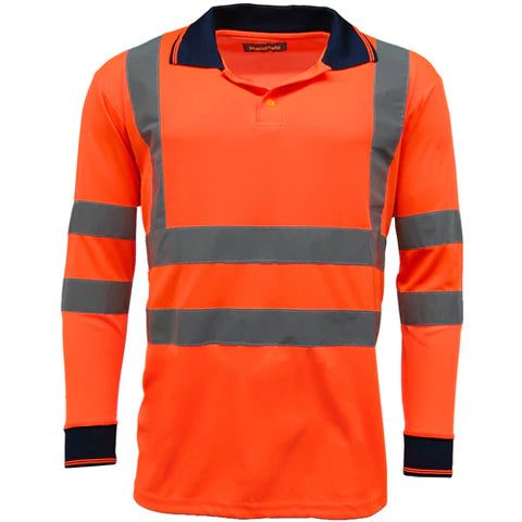 Hi Vis Long Sleeve Polo Shirt - Orange