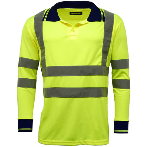 Hi Vis Long Sleeve Polo Shirt - Yellow