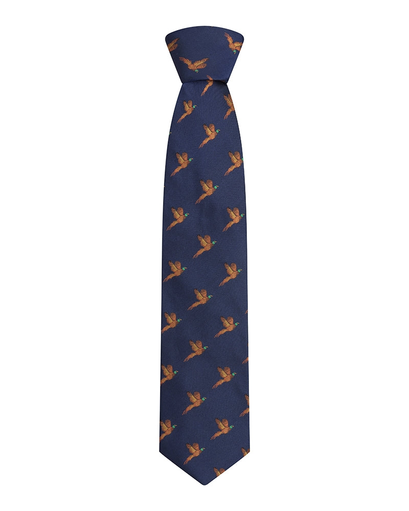 Hoggs of Fife 100% Silk Woven Pheasant Tie - Boxed - Navy