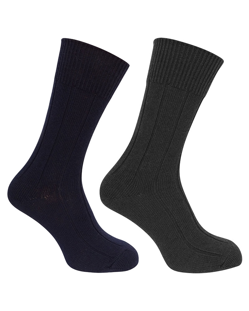 Hoggs of Fife Brogue Merino Country Socks - Navy/Grey (2 pack)