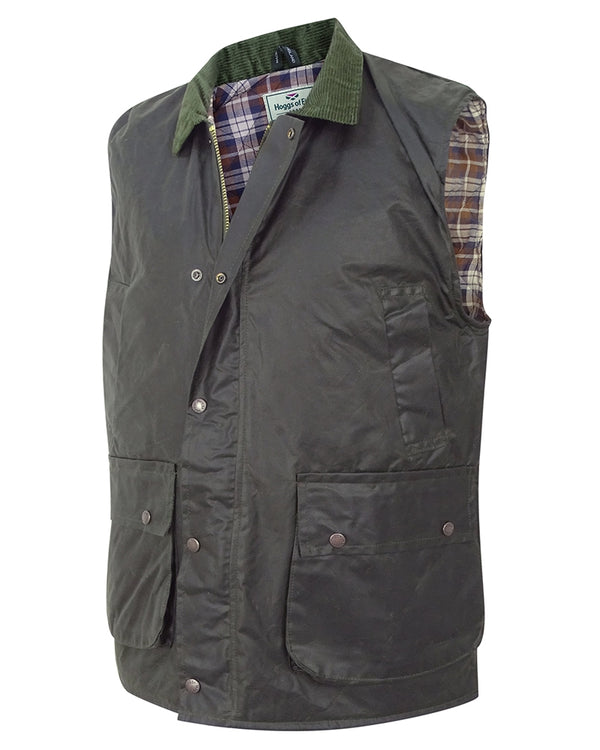 Hoggs of Fife Padded Waxed Waistcoat - Olive