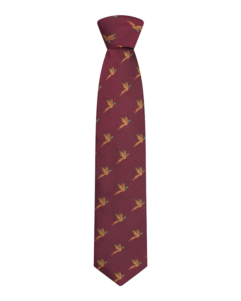 Hoggs of Fife 100% Silk Woven Pheasant Tie - Boxed - Wine