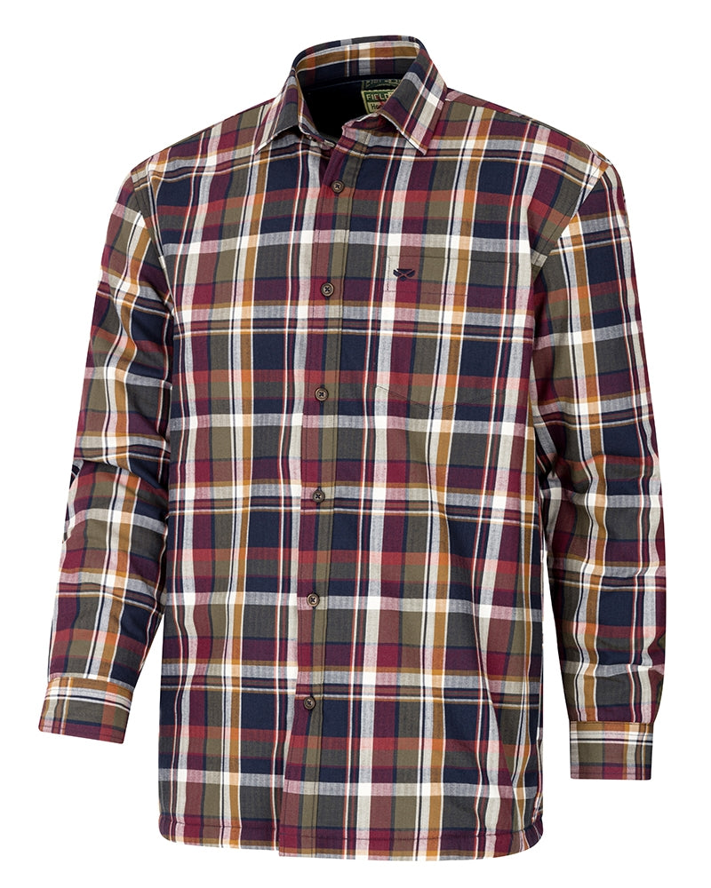 Hoggs of Fife Arran Microfleece Lined 100% Cotton Shirt - Wine/Olive Check