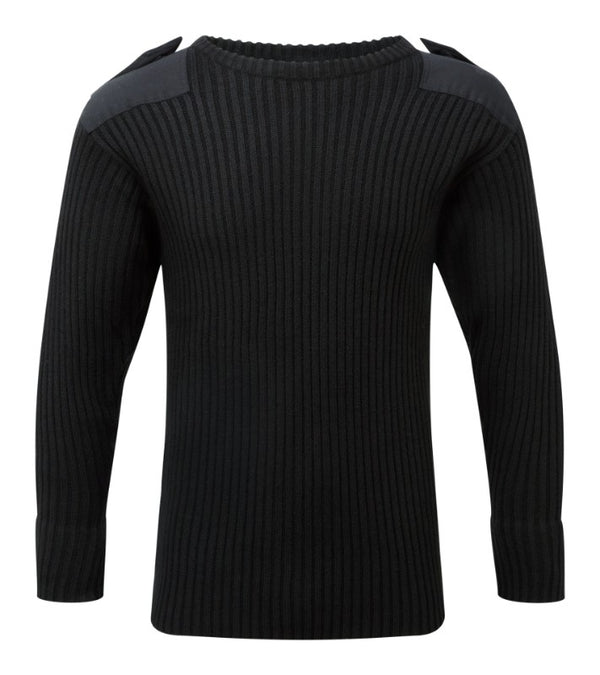 Fort Crew Neck Combat Black Jumper with shoulder epaulettes and patches