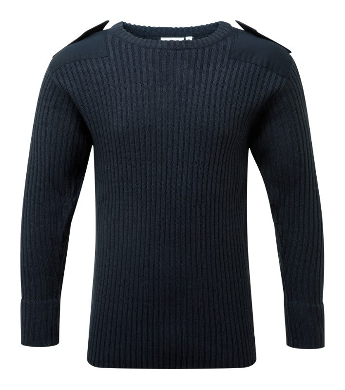 Fort Crew Neck Combat Navy Jumper with shoulder epaulettes and patches