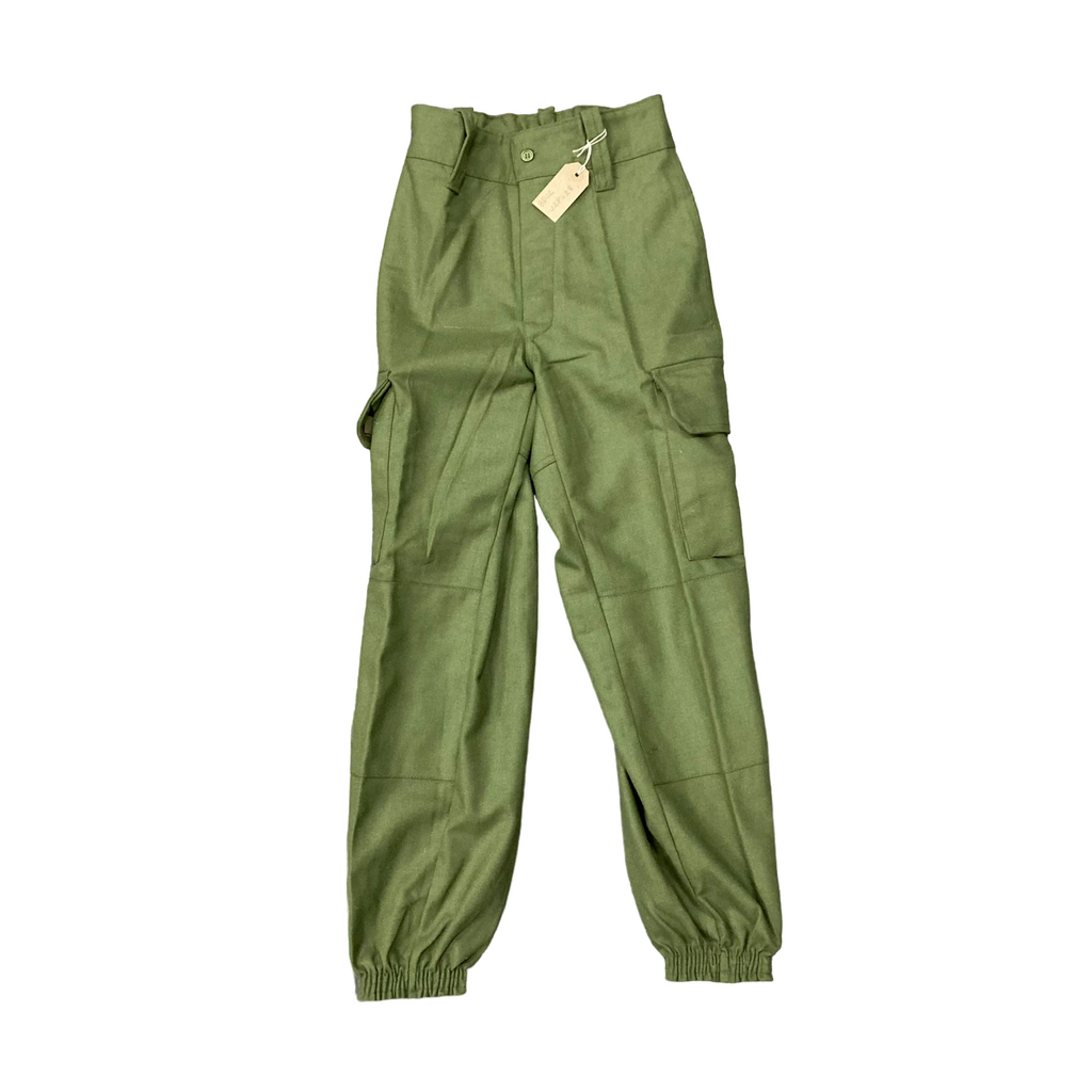 Vintage Spanish Military Olive Green Wool Trousers with Elasticated Cuffs