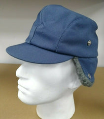 East German Blue Winter Chapka Hat with furred flaps