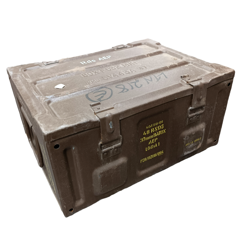 British Army F632 Ammo Tin with a folding clasp closure and side handles