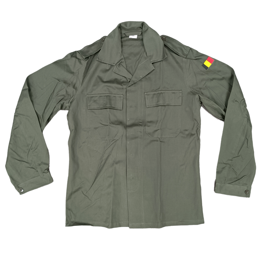 Belgian Army Olive Green Field Long Sleeve Shirt with 2 chest pockets, buttoned cuffs and epaulettes