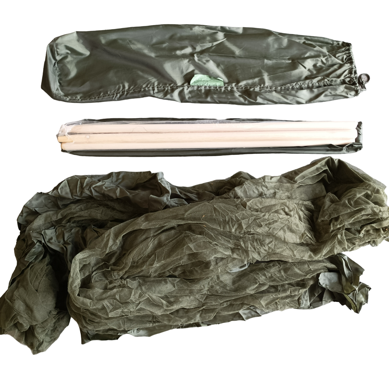 British Army Personal Mosquito Net Cot Bed Cover with Wooden Poles N