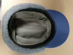 East German Blue Winter Chapka Hat with furred flaps