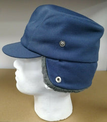 East German Blue Winter Chapka Hat with furred flaps