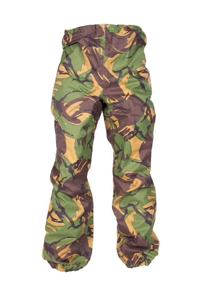 British Army Goretex DPM Camouflage Trousers with an elasticated waist and leg cuffs