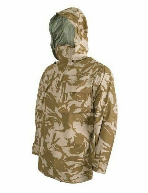 British Army Goretex Desert Camo Jacket with drawstring hood, 2 large chest pockets and velcro cuffs