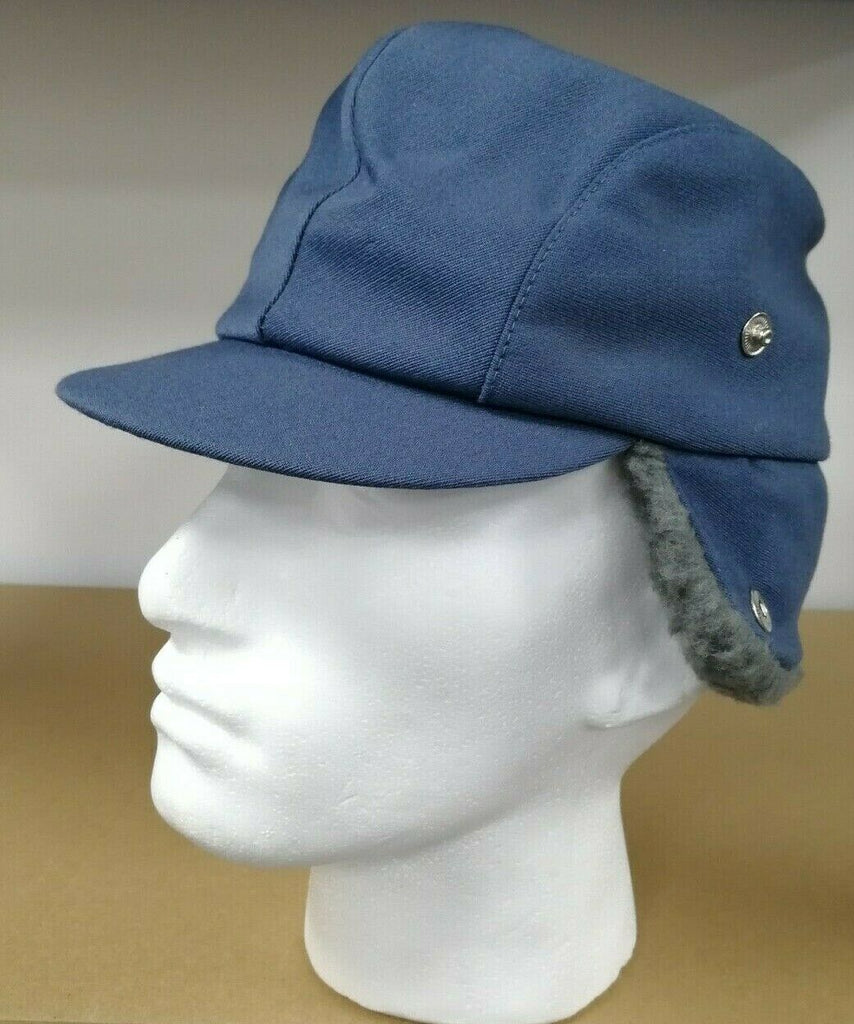 East German Blue Winter Chapka Hat with furred flaps