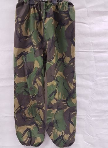 British Army Goretex DPM Camouflage Trousers with an elasticated waist and leg cuffs