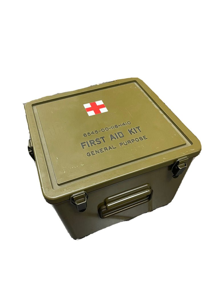 US Army First Aid Box with clasp closure and side handles 