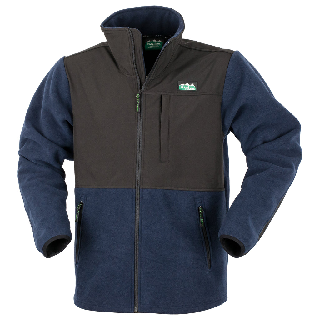Ridgeline Navy/Green Hybrid Fleece with high collar and reinforced elbows 
