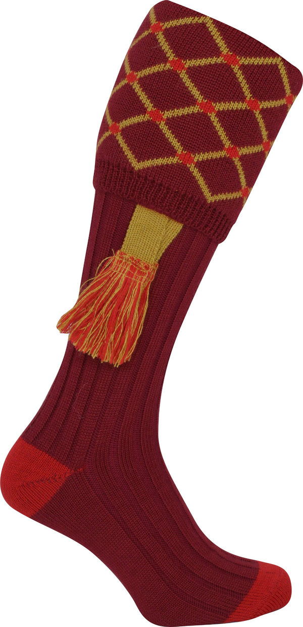 Jack Pyke Burgundy Diamond Shooting Socks with matching garters