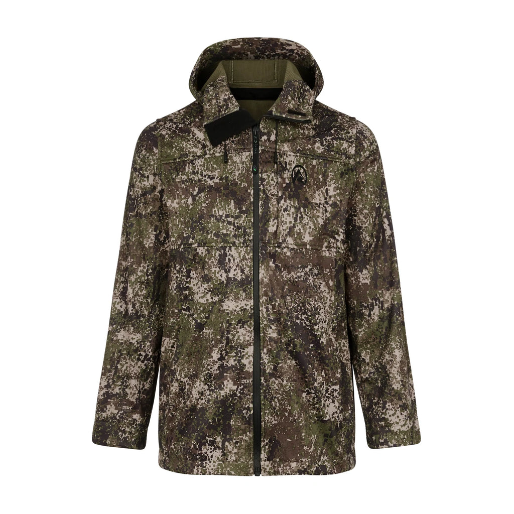 Ridgeline dirt Camo Water Resistant Kids Ascent Softshell Jacket with zipped pockets