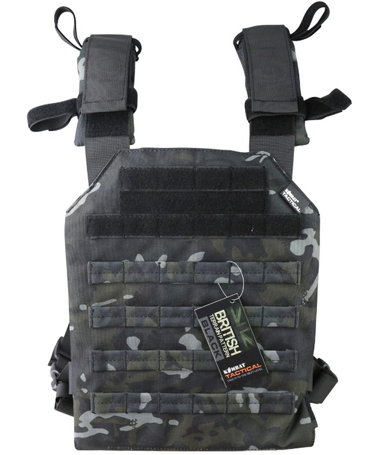 Kombat BTP Black Camo Spartan Plate Carrier with quick release buckle system and adjustable straps