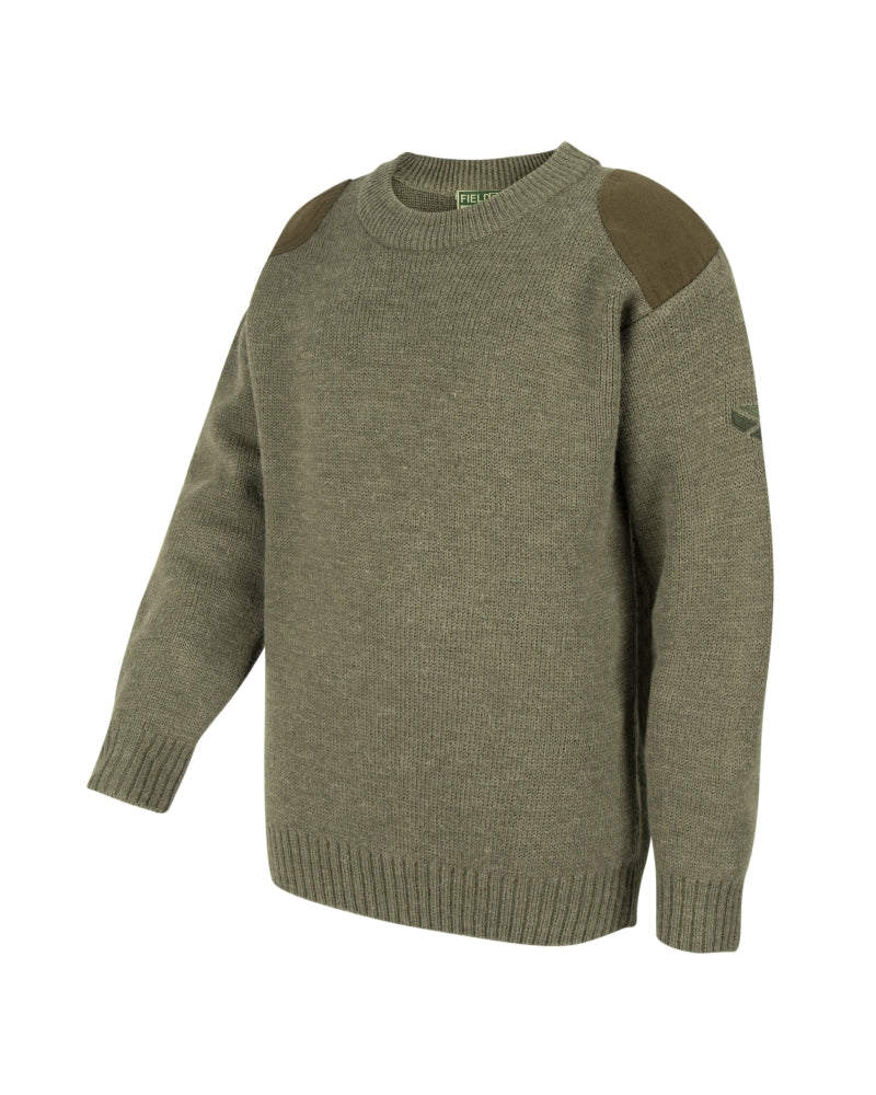 Hoggs of Fife Junior Melrose Olive Green Pullover with shoulder patches