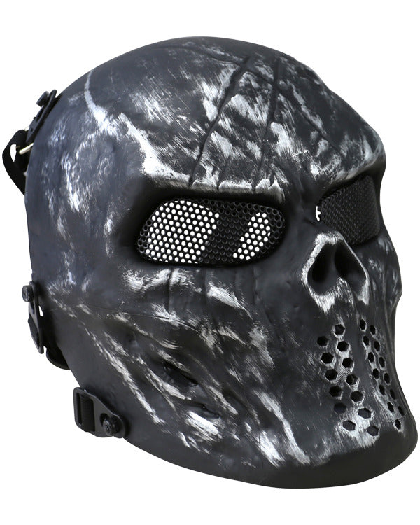 Kombat Gunmetal Grey Skull Mesh Mask with adjustable elastic straps