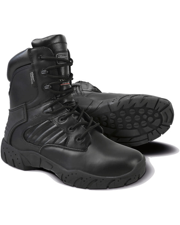 Kombat Tactical Pro Boot All Black Leather with oil resistant soles and heavy duty side zip